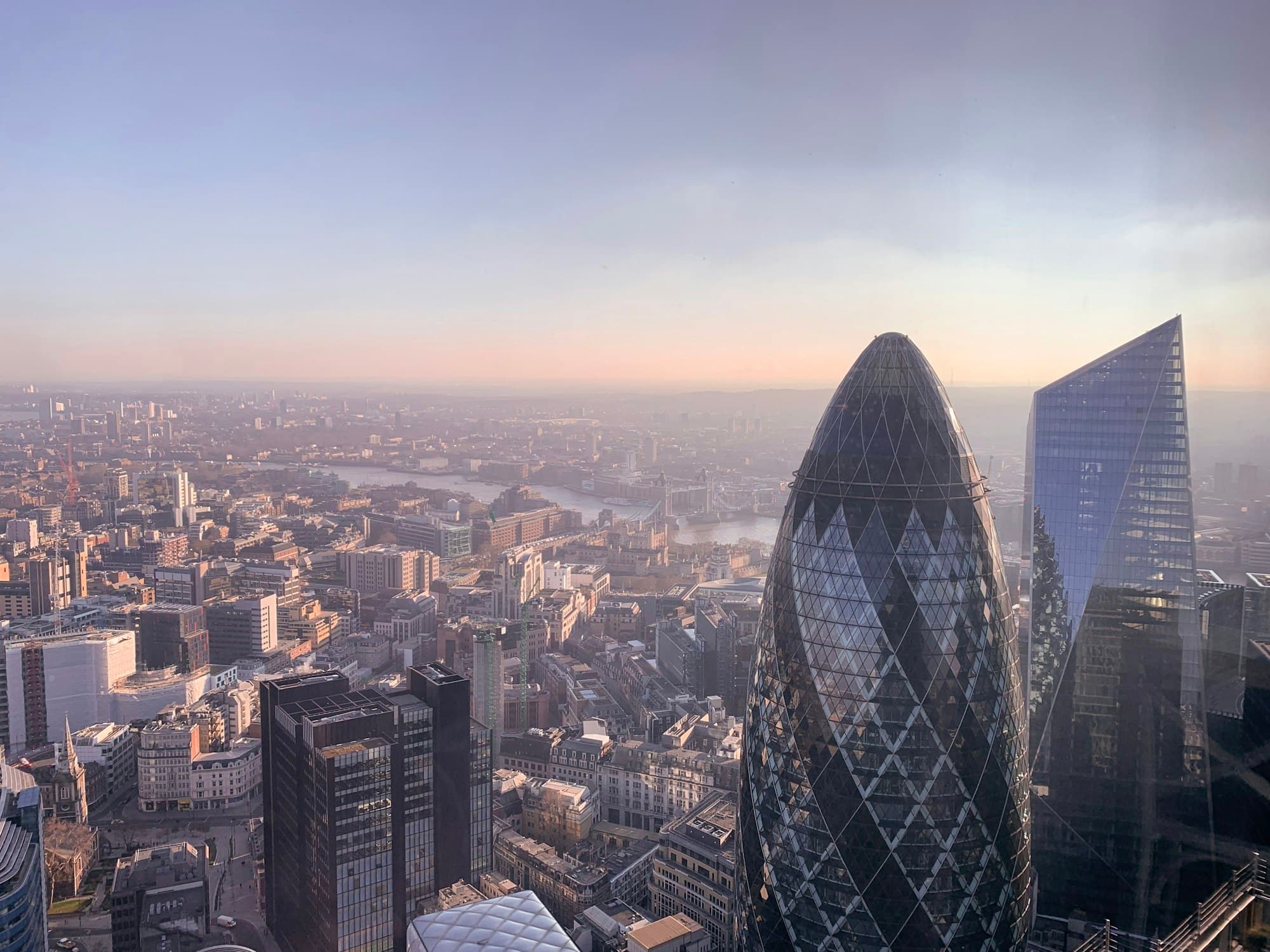 The City of London skyline at sunset
