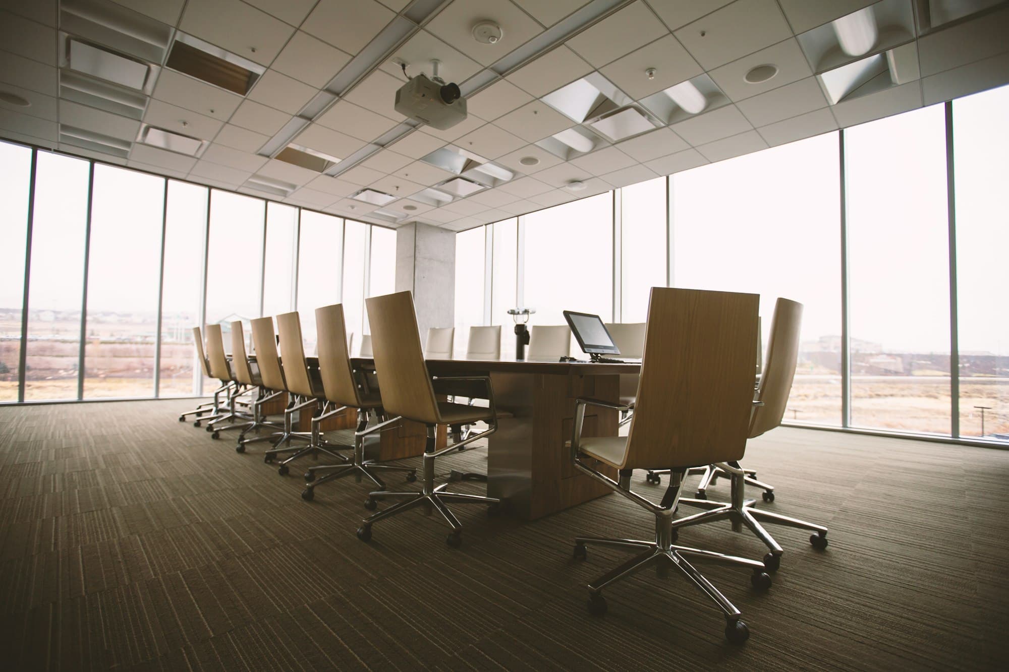 A modern boardroom conference table